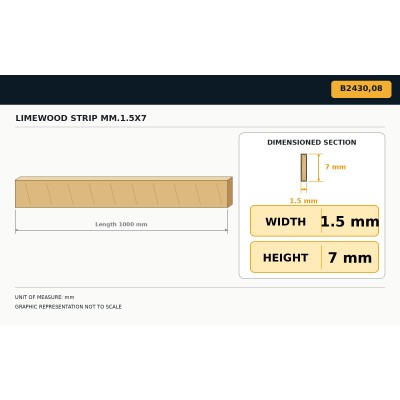 Limewood strip 1,5x7 2