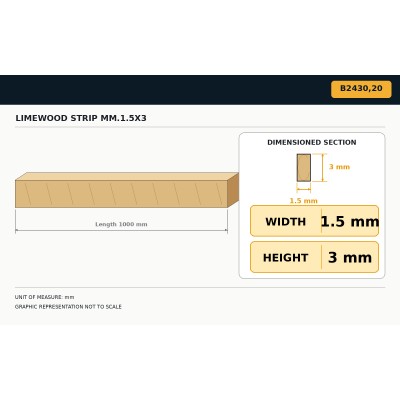Limewood strip 1,5x3 2
