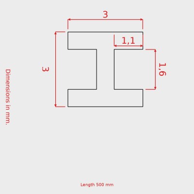 Micro profils noyer mm.3x3  H 2
